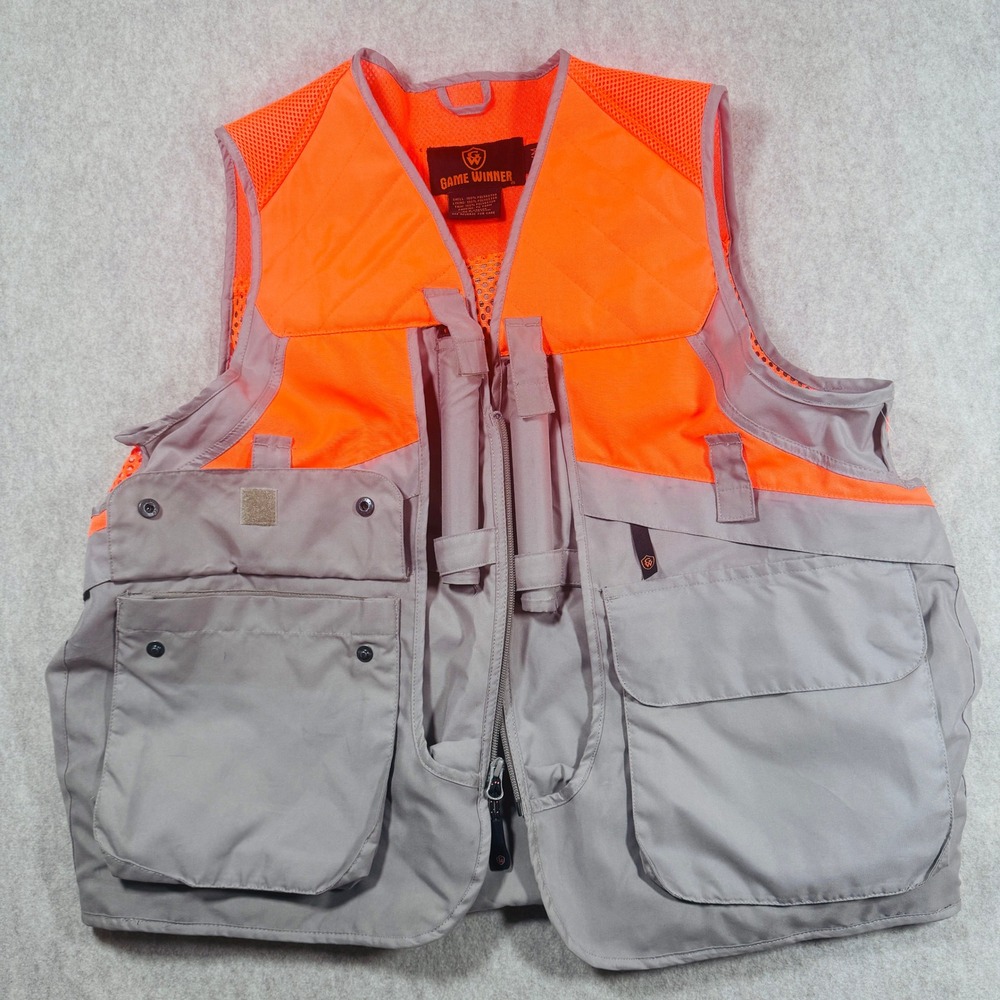 Game Winner Hunting Vest Mens S/M Gray Blaze Orange Mesh Back Upland Shooting